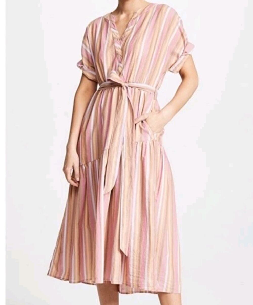 Xirena 100% Cotton Short Sleeve Midi Striped Drue Dress Tuileries Size Small